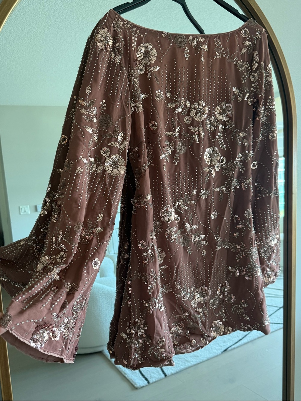 Embellished Brown Floral Evening Top